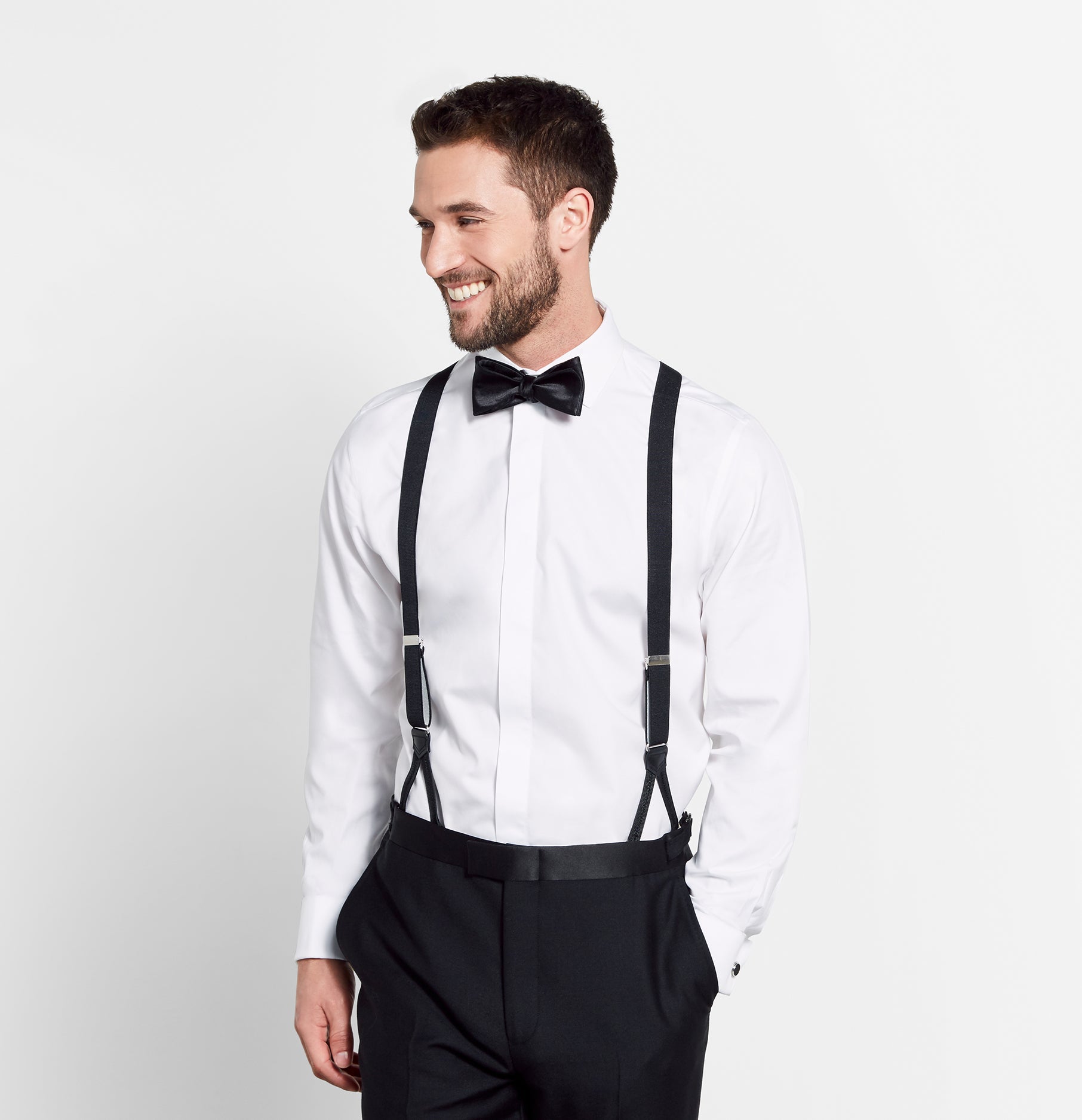 Ike Behar Black Silk Button Suspenders with Leather - Tuxedos Online