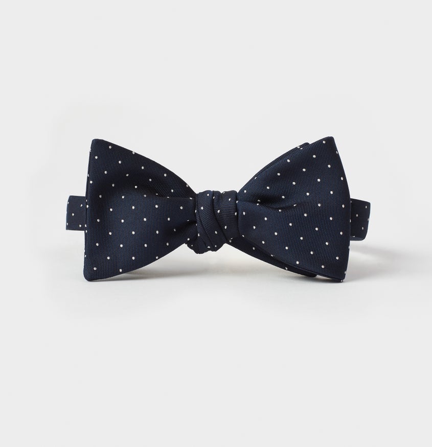 Navy Pindot Silk Bow Tie | The Black Tux