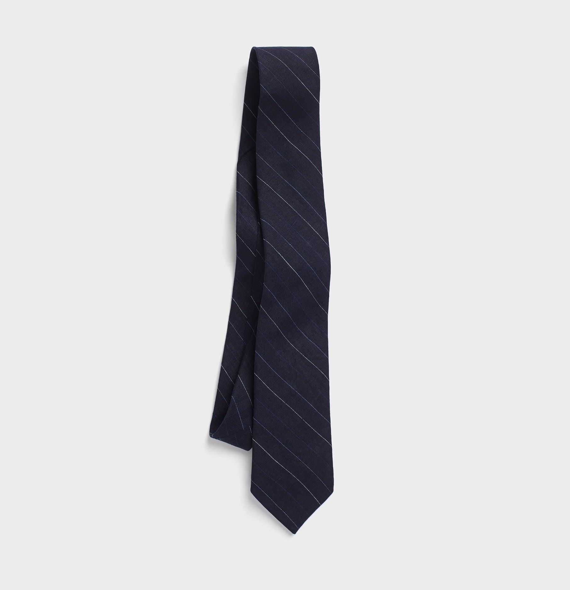 Navy Pinstripe Linen Necktie | The Black Tux