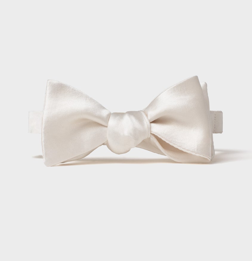 White Satin Butterfly Bow Tie | The Black Tux