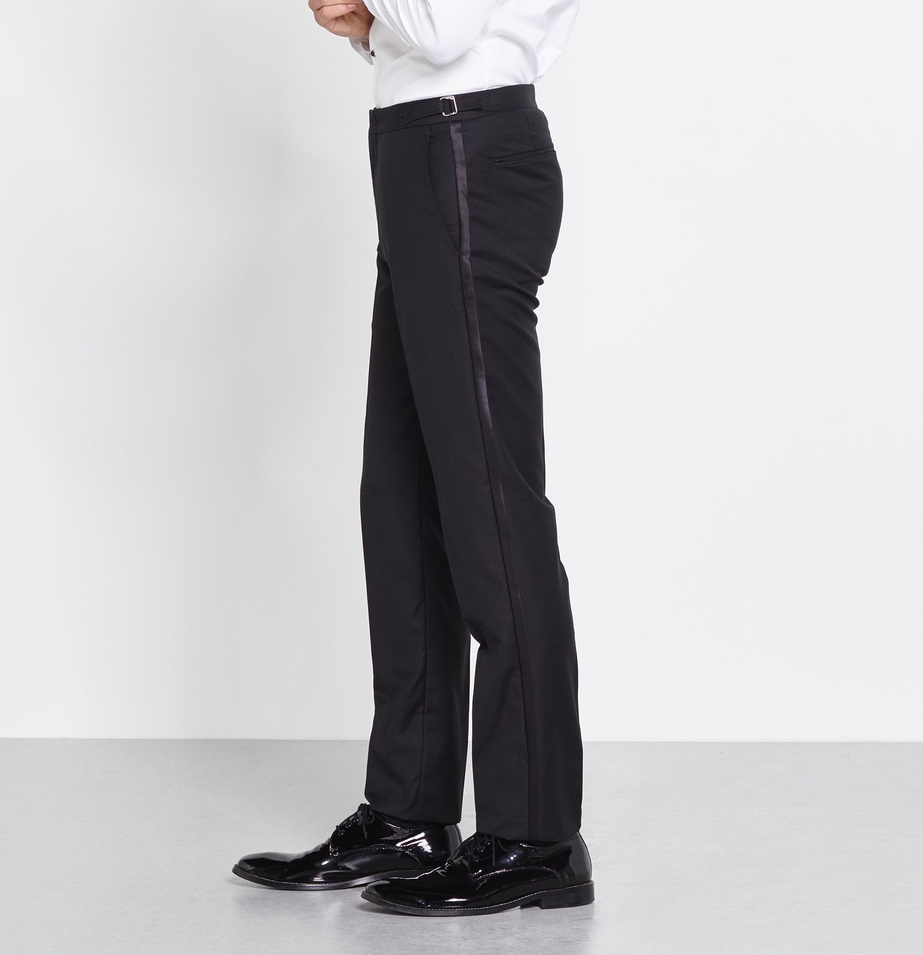 Men's Retro Vintage Black Tuxedo Pants Satin Stripe Tapered Leg 30-32