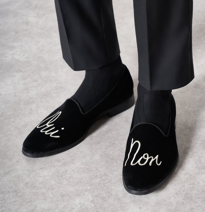 black loafers with tuxedo