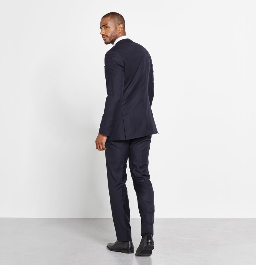 navy suit with black pants