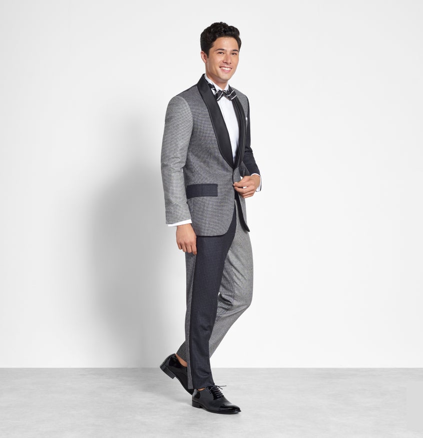 light grey and black tuxedo